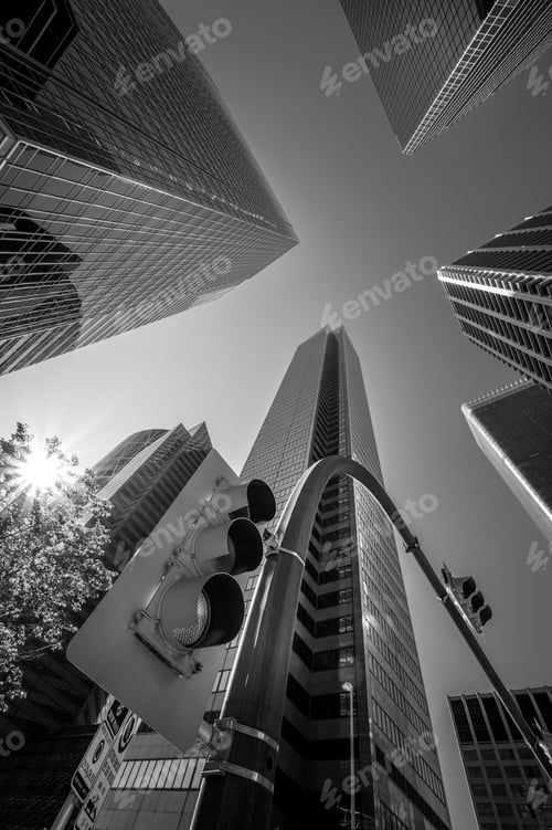Preview: Looking Up At Skyscrapers In Black And White.