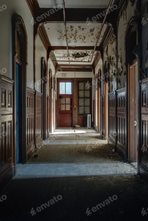 Preview: An Interior View Of A Derelict Hallway At An Abandoned Boys School In New York.