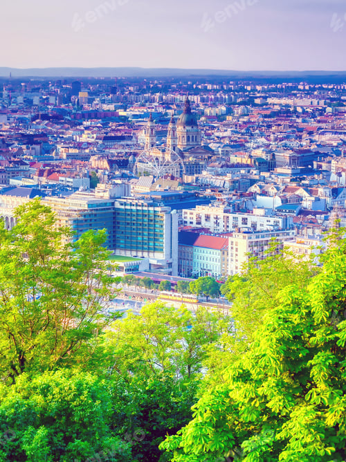 Preview: A View Along The Danube River Of Budapest, Hungary From Gellert Hill At Sunset.
