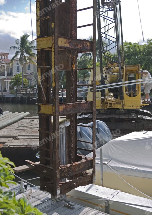Preview: Dock Piling Being Driven Deep Into The Bottom