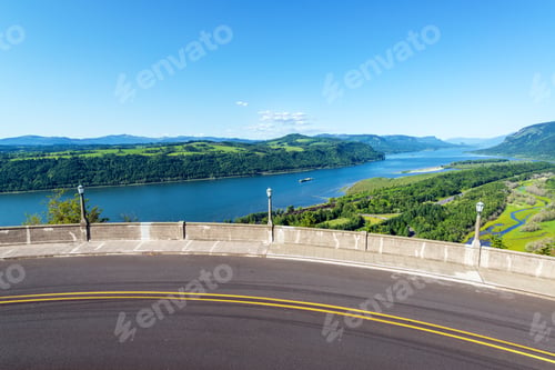 Preview: View Of A Road High Above The Columbia River In Oregon