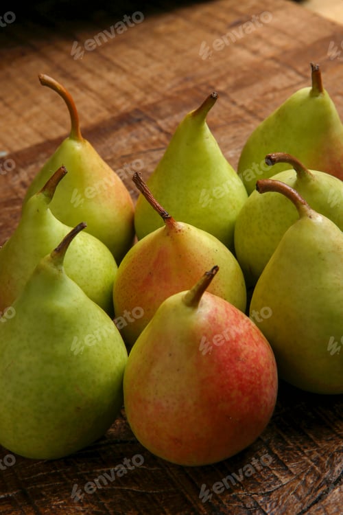 Preview: Ripe Organic Pear Fruit On A Rustic Wooden Table
