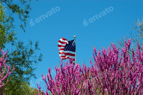 Preview: Color Dslr Stock Image Of The American Flag (Old Glory) Against A Brilliant Blue Sky And Purple