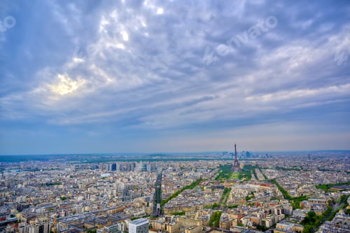 Preview: An Aerial View Of The Eiffel Tower And Paris, France At Dusk.