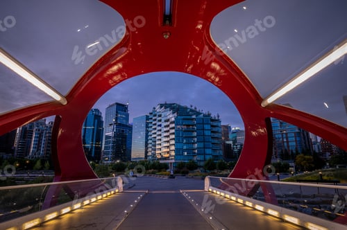 Preview: Interior View Of A Pedestrian Bridge In Calgary Alberta During Early Dawn Light.