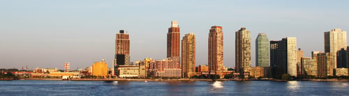 Preview: Website Heading And Banner Of New York Cityscape, High Skyscrapers Near Sea. Concept Of American