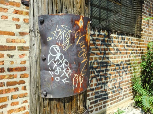 Preview: Urban Telephone Pole With Rusty Metal Sheet - Landscape Photo