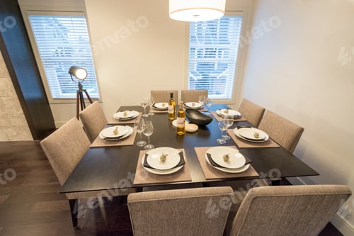 Preview: Bright Dining Room Table Set For Dinner. Interior Design.