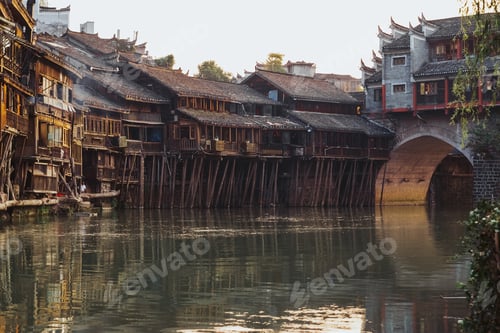 Preview: Ancient City Of China, Fenghuang. Wood Houses On Water. Village Of The Phoenix. Romantic China
