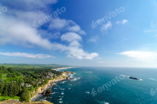 Preview: Lush Green Oregon Coast With Blue Sky And Pacific Ocean