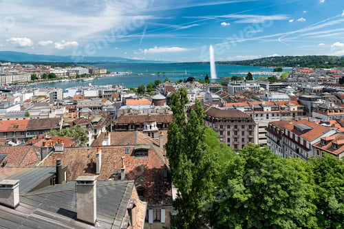 Preview: Panoramic View Of Beautiful Geneva With Water Jet Fountain