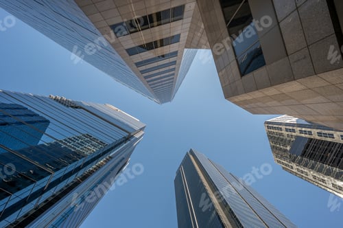 Preview: Looking Up The Glass Exterior Of A Modern Office Towers.