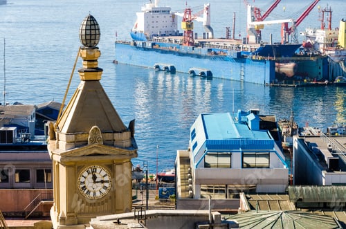 Preview: Buildings In Valparaiso, Chile With A Tanker Visible