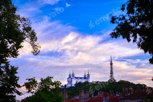 Preview: Lyon, France And The Basilica Of Notre-Dame De Fourvière At Sunset.