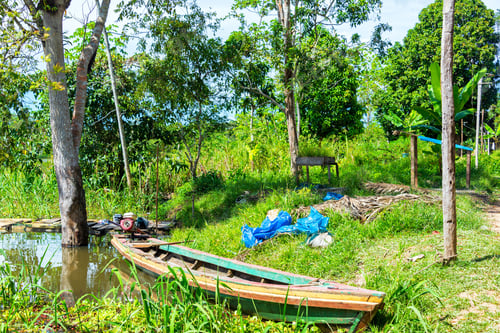 Preview: Canoe On The Shore Of The Yanayacu River In The Amazon Rain Forest Near Iquitos, Peru