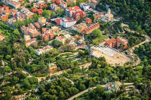 Preview: Aerial View Of Famous Park Guell Located On Carmel Hill In Barcelona, Spain