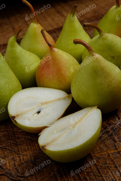 Preview: Ripe Organic Pear Fruit On A Rustic Wooden Table