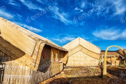Preview: Small Houses On Uros Floating Islands Made Out Of Reeds On Lake Titicaca Near Puno, Peru