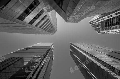 Preview: Looking Up At Skyscrapers In Black And White.