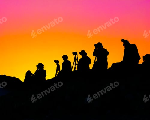 Preview: Silhouette Of Landscape Photographers On Mountain Ridge In Death Valley California Under Colorful