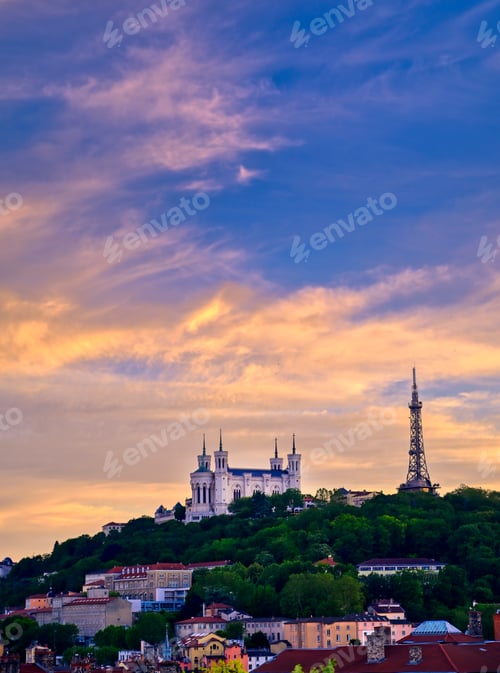 Preview: Lyon, France And The Basilica Of Notre-Dame De Fourvière At Sunset.