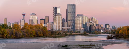 Preview: View Of Calgary'S Skyline Along The Bow River During An Autumn Sunrise.