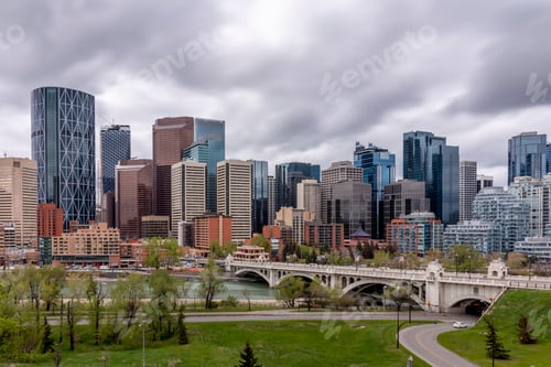 Preview: Day Time Long Exposure Of Calgary'S Skyline On A Spring Day.
