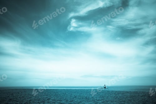 Preview: Seascape And Dramatic Clouds With Orient Point Lighthouse, Long Island, New York In The Distance