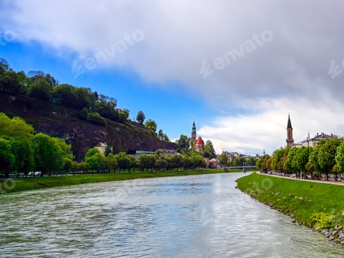 Preview: A View Of The Austrian City Of Salzburg Along The Salzach River.
