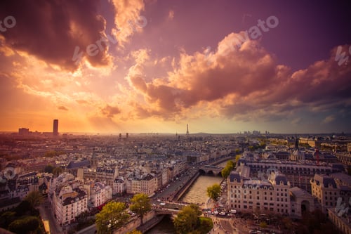 Preview: Paris France Cityscape At Sunset