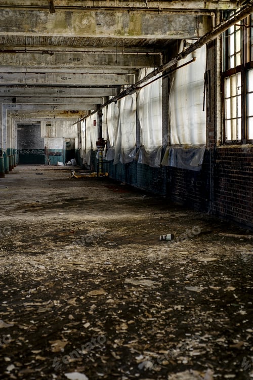 Preview: Tarped Windows Inside An Abandoned Factory.