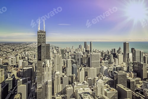 Preview: Sunrise Over Chicago Financial District- Aerial View