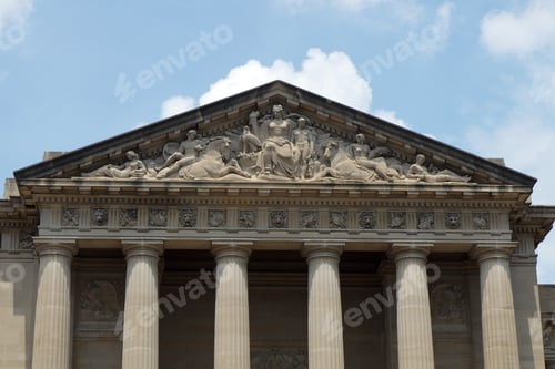 Preview: Color Dslr Image Of Washington Dc Federal Government Building With Columns, Relief Carving And Blue