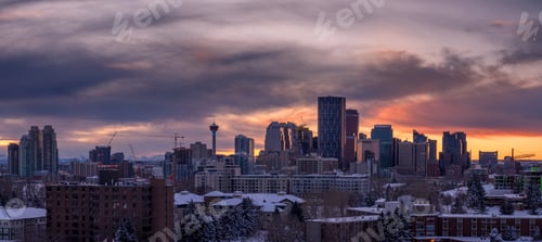 Preview: Panoramic Of Calgary'S Skyline On A Cold Winter Evening. Taken From Tom Campbell'S Hill.