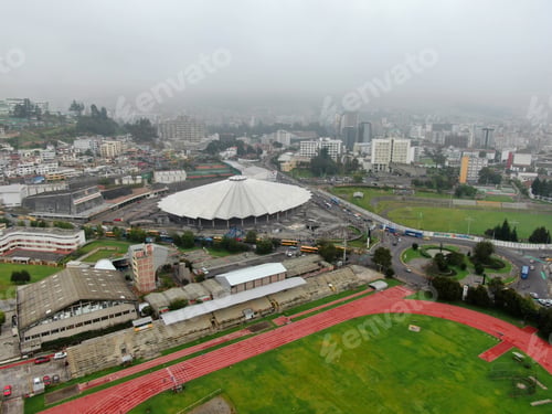 Preview: Aluminum Cover Of A Coliseum Rumiñahui, Aerial Shot Of Quito, Ecuador