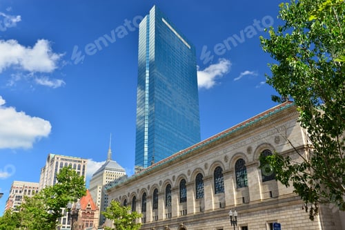 Preview: Boston Public Library And Hancock Tower, Ma, Usa