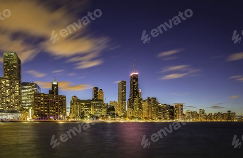 Preview: Chicago Downtown Skyline At Dusk - Long Exposure