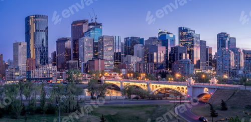 Preview: Calgary Skyline At Night With Bow River And Centre Street Bridge.