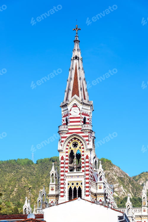 Preview: Beautiful Stripe Spire Of El Carmen Church In La Candelaria Neighborhood In Bogota, Colombia