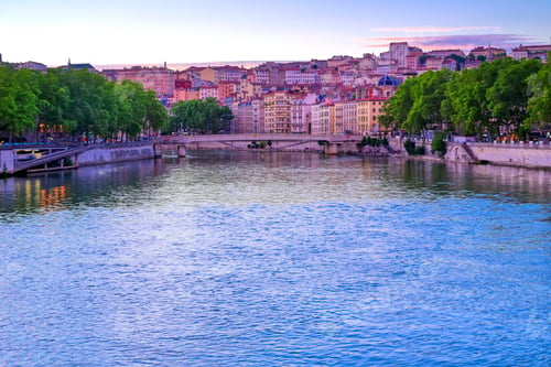 Preview: A View Of Lyon, France Along The Saône River At Sunset.