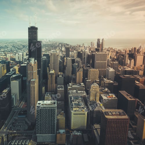 Preview: Chicago Financial District- Aerial View With Desaturated Colors