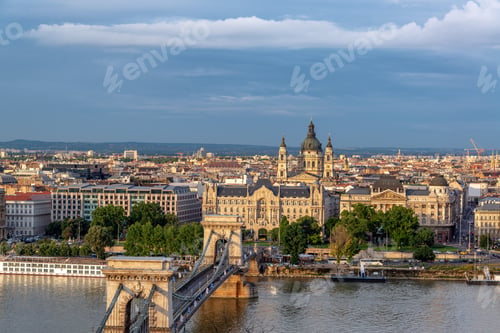 Preview: Cityscape View Of Budapest, Hungary With The Szechenyi Chain Bridge And St. Stephens Basilica