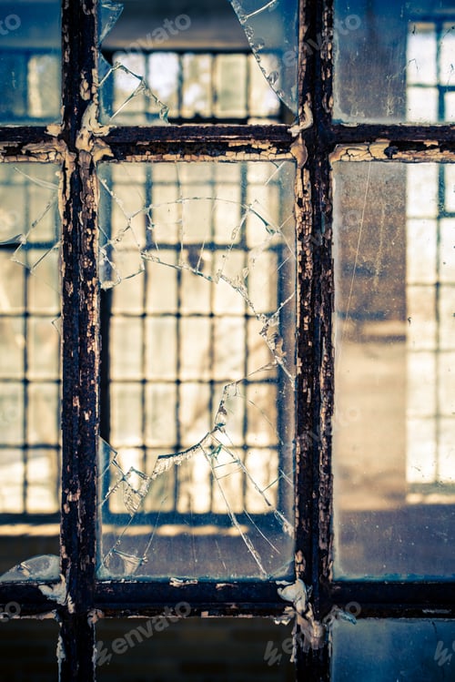 Preview: Broken Glass Windows From Abandoned Hospital Building