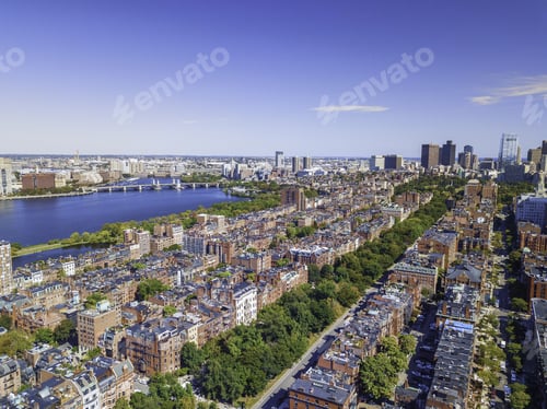 Preview: Boston, Massachusetts, Usa City Skyline Aerial Panorama View With Urban Buildings Midtown