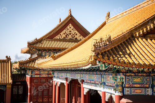 Preview: Close Up Of Yellow Roof Tile In Forbidden City,With Blue Sky Backgroun, Beijing,China