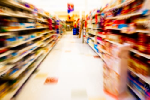 Preview: Defocused Motion Blur Of Grocery Aisle Shelves At Supermarket