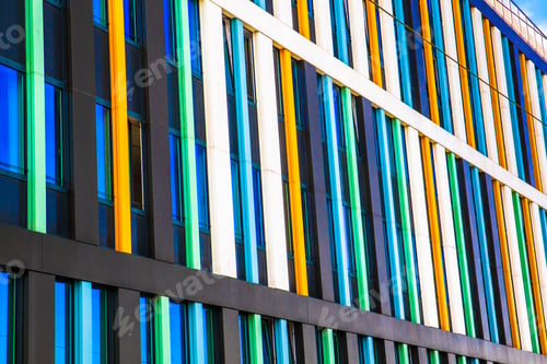 Preview: Architectural Details On Modern Building Exterior With Colorful Geometric Lines