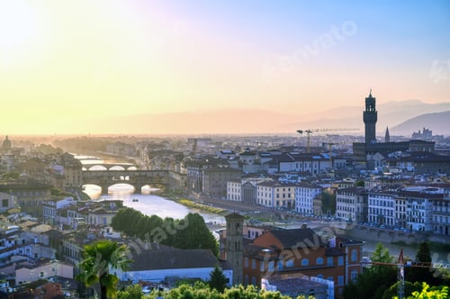 Preview: An Aerial View Of Florence, Italy Towards The Ponte Vecchio.