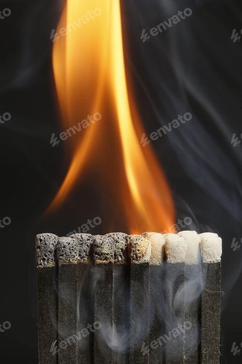 Preview: Sequence Of Burning Match On Black Background