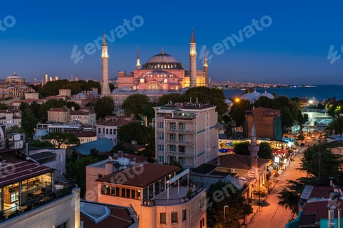 Preview: Istanbul High Angle View With Hagia Sophia And City Skyline At Night